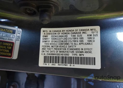 2014 Honda Cr-V Lx from USA, damaged, VIN 2HKRM4H36EH616992